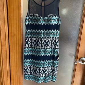 As U Wish Dress Bodycon Mini MultiColor Sequin Shimmer Sheer Navy Sweetheart NWT